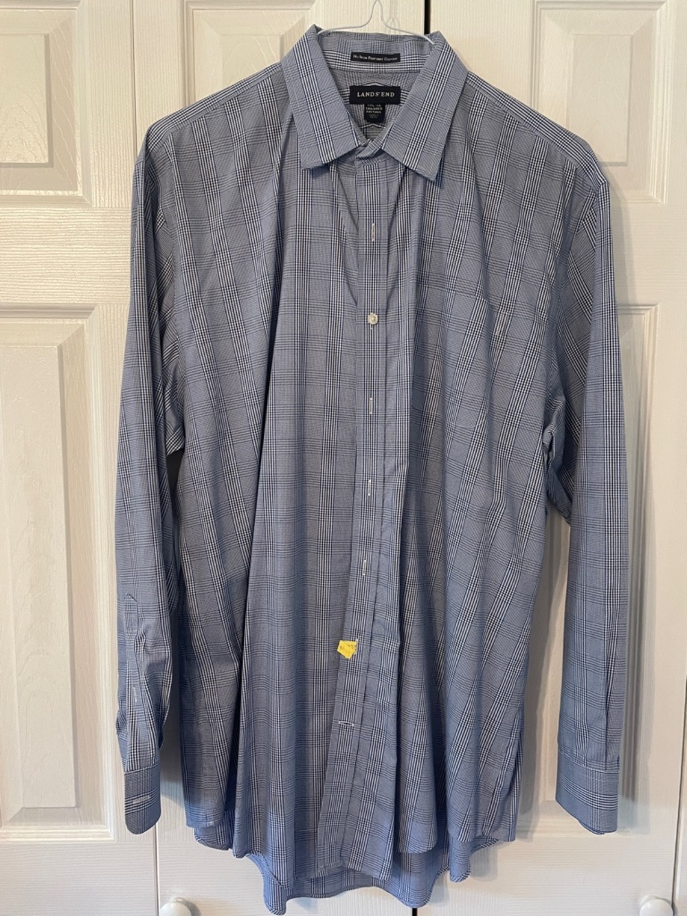 Lands' End Men's Light Blue Checked Dress Shirt